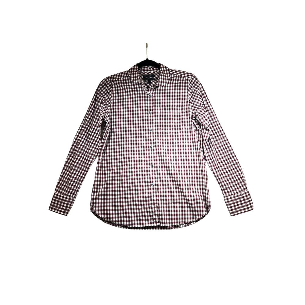 J Crew Deep Red Burgundy Gingham Check Long Sleeve Boy Button Shirt Womens 2
